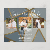 グレーの陰影とブロンズのモダンな結婚式　結婚式の延期・日程変更のお知らせカード (正面)