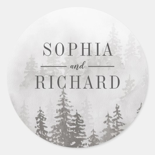 グレーの霧の森の中の緑結婚たち ラウンドシール (正面)
