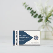 グレーの青縁どい矢印の読み込み書き出し 名刺 (スタンド正面)