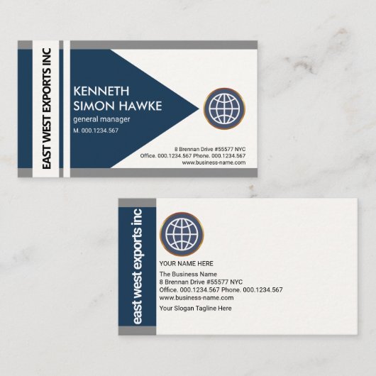 グレーの青縁どい矢印の読み込み書き出し 名刺 (正面/裏面)