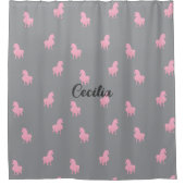 グレーの非表示ピンクのユニコーン シャワーカーテン (正面)