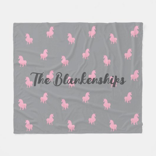 グレーの非表示ピンクのユニコーン フリースブランケット (正面(横))