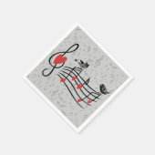 グレーの音楽ノートで愛する鳥たち|過去記事 スタンダードカクテルナプキン (角)