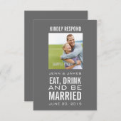 グレーの食べ飲み結婚写真 ウェディングRSVP 出欠カード (正面/裏面)
