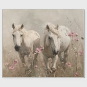 グレーの馬ピンクの花の油絵デコページ ラッピングペーパー (フラット)