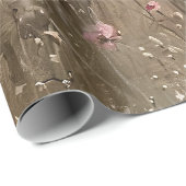 グレーの馬ピンクの花の油絵デコページ ラッピングペーパー (ロールコーナー)