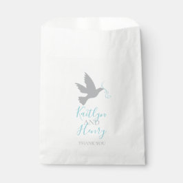 グレーの鳩と青の感謝していリボン フェイバーバッグ