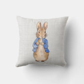 グレーの麻織物テクスチャのピーターうさぎ クッション (裏面)