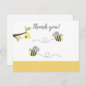 グレーの黄色のハチの感謝カード 招待状 (正面/裏面)