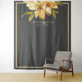 グレーの黄色の緑の花のウェディングフォトバックドロップ タペストリー (インサイチュ)