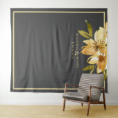 グレーの黄色の緑の花の結婚式の写真用背景 タペストリー (インサイチュ(横))
