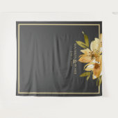 グレーの黄色の緑の花の結婚式の写真用背景 タペストリー (正面(横))