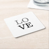 グレーの黒いスクリプト結婚ラブ スクエアペーパーコースター (アングル)