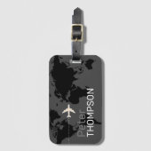 グレーの黒いパーソナライズされた世界エレガント旅行 ラゲッジタグ (正面縦)