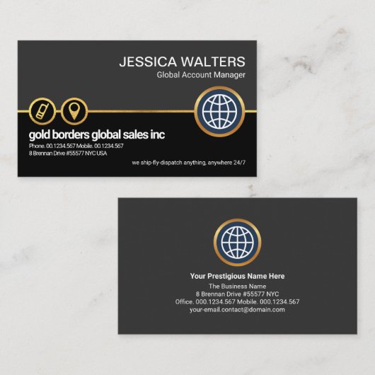グレーの黒いレイヤーの金ゴールドの場フェイク所アイコングローバル 名刺 (正面/裏面)