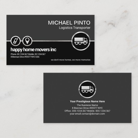 グレーの黒いレイヤーの銀フェイク色の位置アイコントラック 名刺 (正面/裏面)