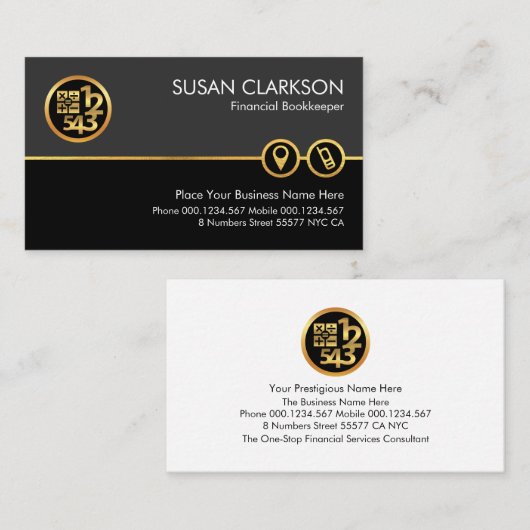 グレーの黒いレイヤー金ゴールド番号計算機 名刺 (正面/裏面)