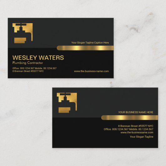 グレーの黒い柱の金ゴールド水栓給水栓 名刺 (正面/裏面)