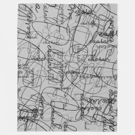 グレーの黒い署名の書道パターン フリースブランケット