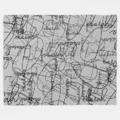 グレーの黒い署名の書道パターン フリースブランケット (正面(横))