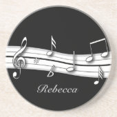 グレーの黒と白の音符スコア コースター (正面)