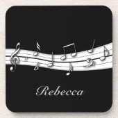 グレーの黒と白の音符スコア コースター (正面)