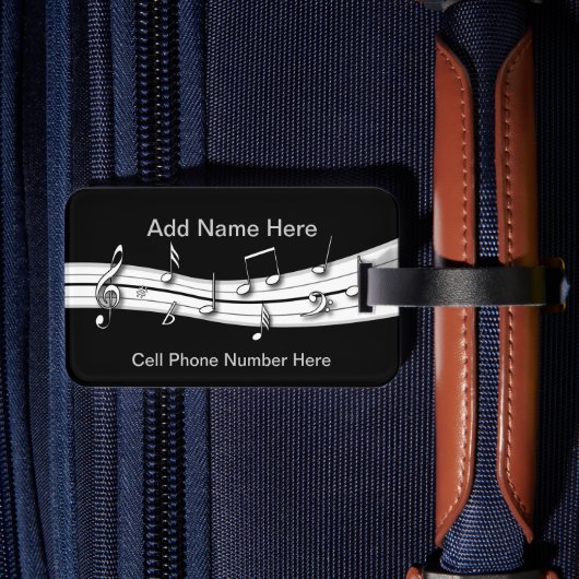 グレーの黒と白の音符スコア ラゲッジタグ (裏面インサイチュ2)