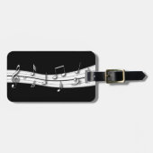 グレーの黒と白の音符スコア ラゲッジタグ (正面横)