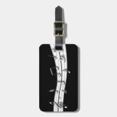 グレーの黒と白の音符スコア ラゲッジタグ (正面縦)