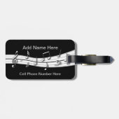 グレーの黒と白の音符スコア ラゲッジタグ (裏面横)