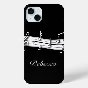 グレーの黒と白の音符スコア iPhone 15 MINIケース