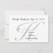 グレーの黒のシンプルな結婚式の出欠確認カード(イニシャル付き) 出欠カード (裏面)