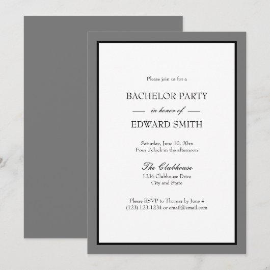 グレーの黒枠 結婚前パーティー招待状 招待状 (正面/裏面)