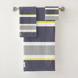 グレーはっきりしたイエローストライプモノグラムバスタオルセット バスタオルセット