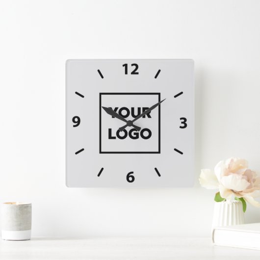 グレーはっきりしたカスタムのビジネス・ロゴ スクエア壁時計 (ホーム)