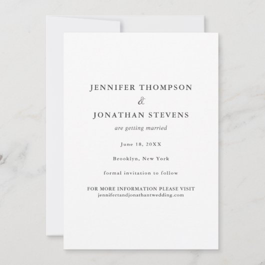 グレーはっきりしたスクリプトオーバーレイモダン婚約写真 セーブザデート (裏面)