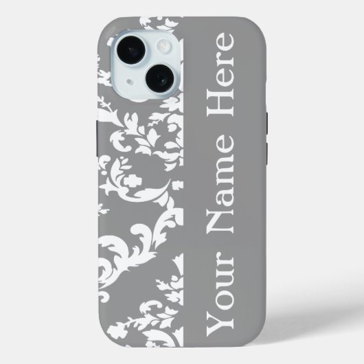 グレーはっきりしたダマスクと名前@ Emporiomoffa Case-Mate iPhoneケース (裏面)