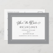 グレーは日付エレガントな結婚式シックな非写真を保存 案内ポストカード (正面/裏面)