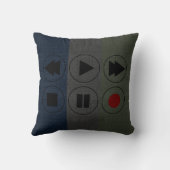 グレーぼやけグの黒いテックのアイコン巻き戻し早速前進 クッション (裏面)