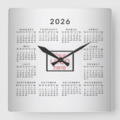 グレーぼやけバックグラウンカスタムド2026カレンダー スクエア壁時計 (正面)