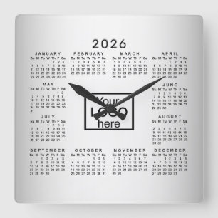 グレーぼやけバックグラウンカスタムド2026カレンダー スクエア壁時計