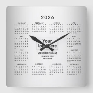 グレーぼやけバックグラウンカスタムド2026カレンダー スクエア壁時計