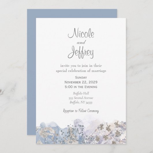グレーアイスウィンターエレガントウェディング招待状 招待状 (正面/裏面)