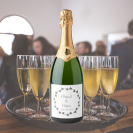 グレーアイビーパーソナライズされたリース結婚ズ スパークリングワインラベル