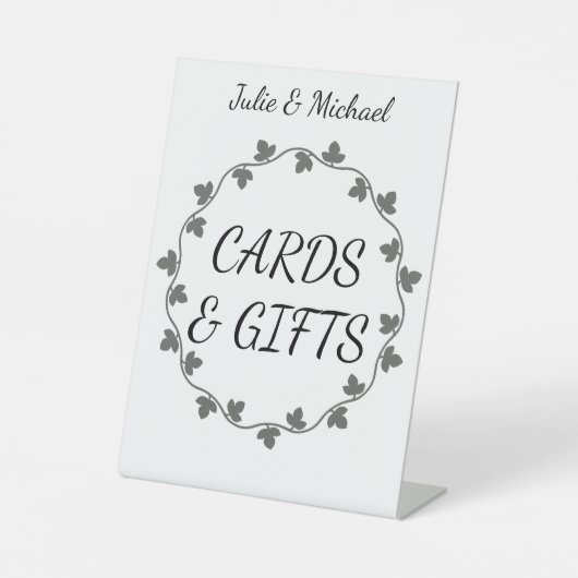グレーアイビーリースウェディングカードとギフトホワイト 台座サイン (正面)