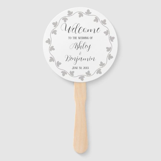 グレーアイビーリースパーソナライズされた結婚式 プログラム ハンドファン (正面)