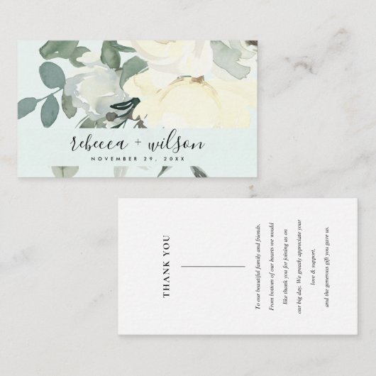 グレーアイボリーホワイトアクアフローラ結婚ズサンキュー 名刺 (正面/裏面)