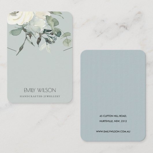 グレーアイボリーホワイトフローラネックレスイヤリングディスプレイ 名刺 (正面/裏面)