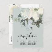 グレーアイボリーホワイトフローラ結婚バンチの新しい計画 案内ポストカード (正面/裏面)