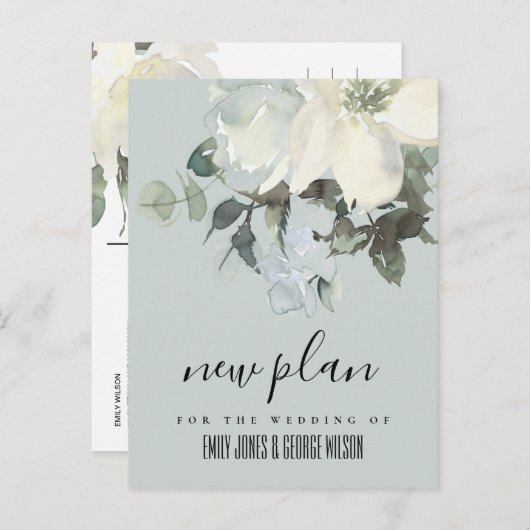 グレーアイボリーホワイトフローラ結婚バンチの新しい計画 案内ポストカード (正面/裏面)